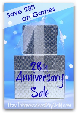 anniversary sale on history & geography games 28% off | HowToHomeschoolMyChild.com
