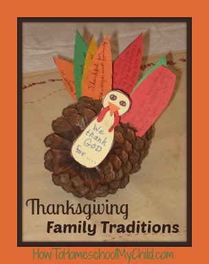 How to make a thankful turkey from a pinecone - Our family loved this Thanksgiving Family Traditions from HowToHomeschoolMyChild.com