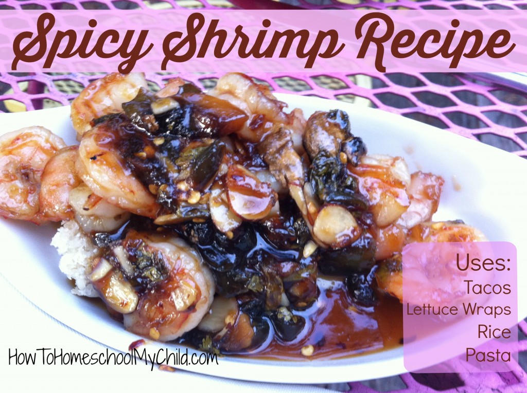 Use this Sweet and Spicy Shrimp Recipe for all sorts of meals - tacos, lettuce wraps, rice, pasta and more from HowToHomeschoolMyChild.com