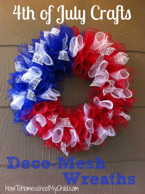 Fourth of July Crafts -SUPER easy deco-mesh wreath - Get directions from HowToHomeschoolMyChild.com