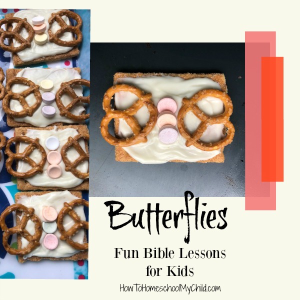 Fun Bible lessons for kids with these butterfly graham crackers as a Bible story snack